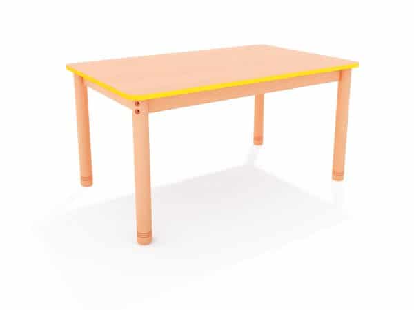 NS0723ZL Table en bois rectangulaire classique. Couleur plateau en bois et bordure jaune