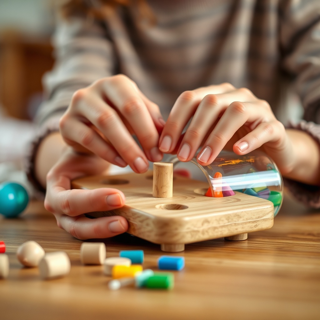 Parent creating a DIY educational toy, a practical tip featured in the Guide Jouets Éducatifs pour Développement Enfant 2026 for budget-friendly learning.