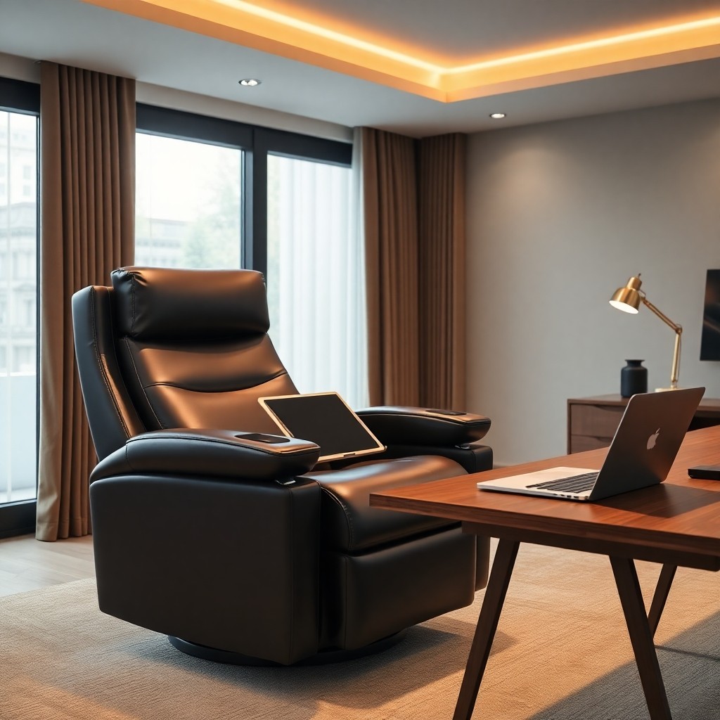 Mobilier De Bureau À Domicile : Chaises De Théâtre Pour Le Confort Mobilier de bureau à domicile : chaises de théâtre pour le confort et l'ergonomie avec un fauteuil en cuir de style cinéma dans un espace de travail moderne.