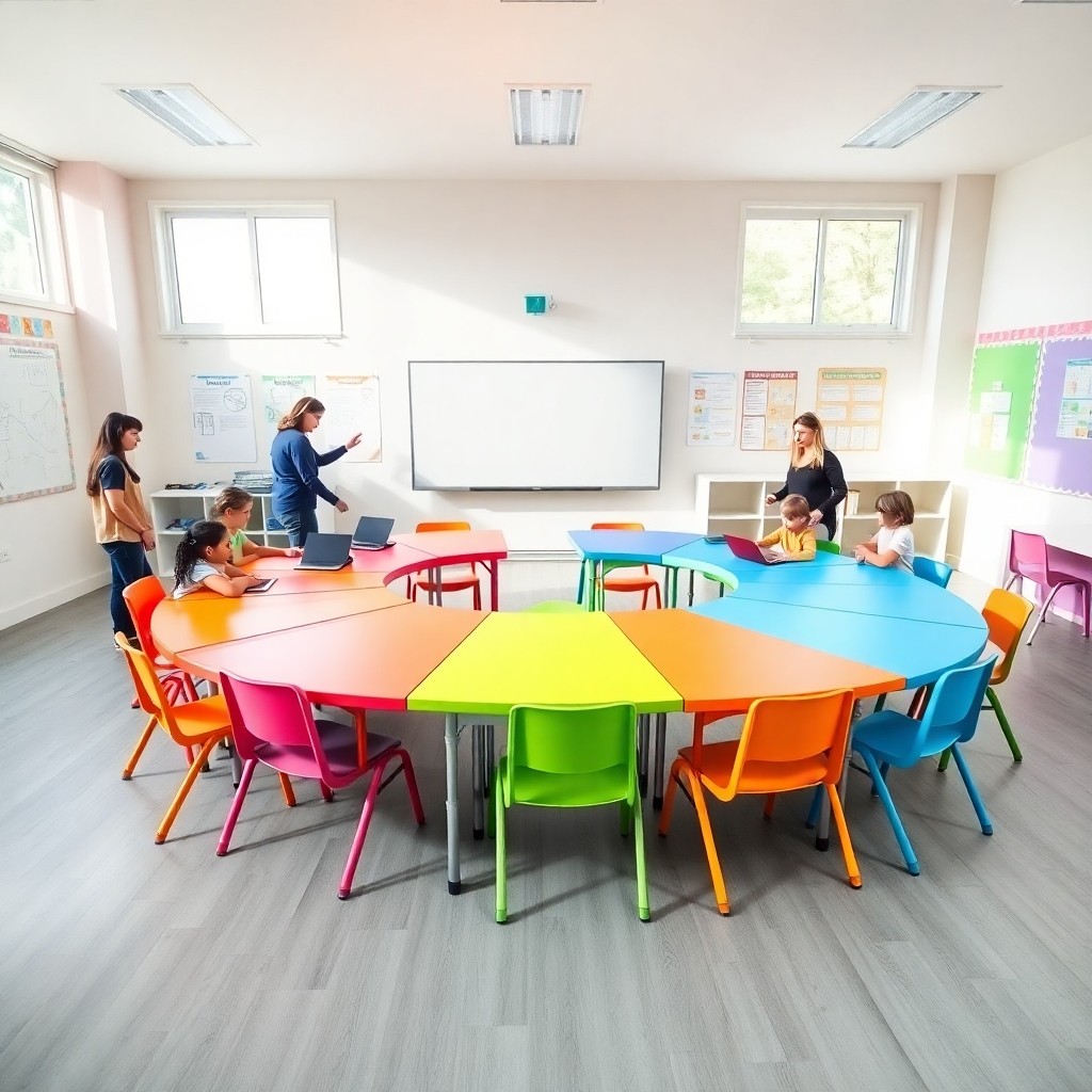 Comparatif 2026 : Tables Pliantes Vs Tables Fixes Pour Les Écoles Comparatif tables pliantes vs tables fixes pour les écoles – image showing flexible folding tables being set up in a bright classroom for active learning
