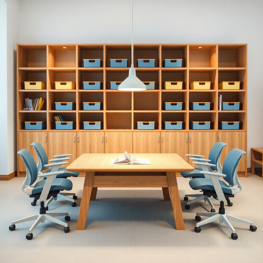 Aménager Un Coin Lecture Dans La Classe : Mobilier Et Accessoires Espace de lecture scolaire équipé de mobilier ergonomique et de rangements modulaires, idéal pour aménager un coin lecture dans la classe.