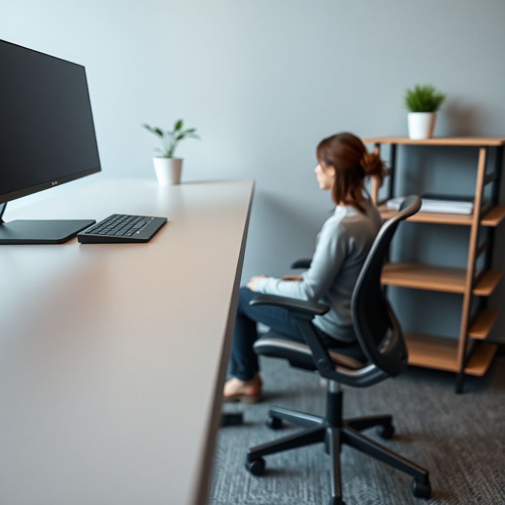 mobilier de bureau évolutif featuring a height‑adjustable desk and modular storage, emphasizing ergonomic design and space optimization
