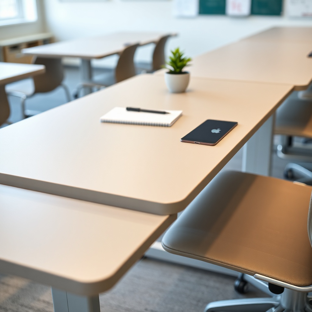 Ergonomic standing desk with hidden cable management for optimized classroom learning environments