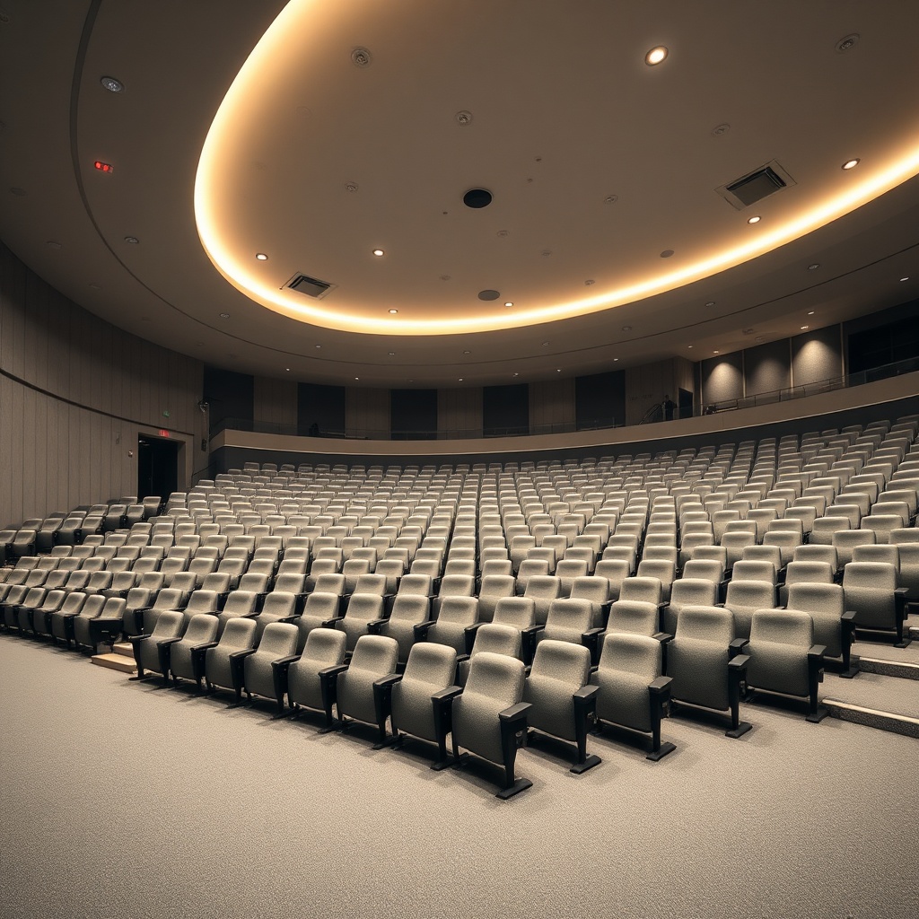 Guide Ultime Des Chaises Auditorium 2026 Aménagement amphithéâtre avec rangées de chaises auditorium grises et acoustique optimisée.