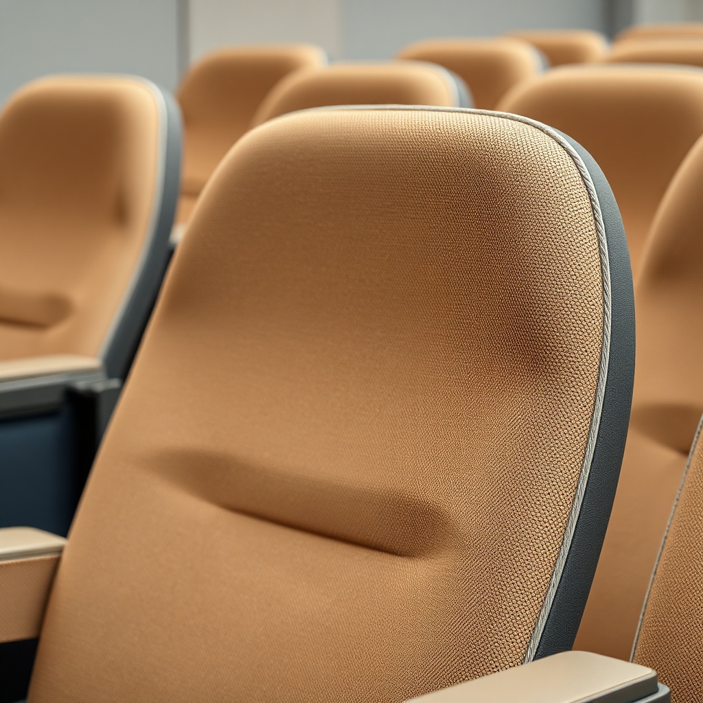 Détail de la conception et des matériaux absorbants d'un siège auditorium acoustique haute performance.