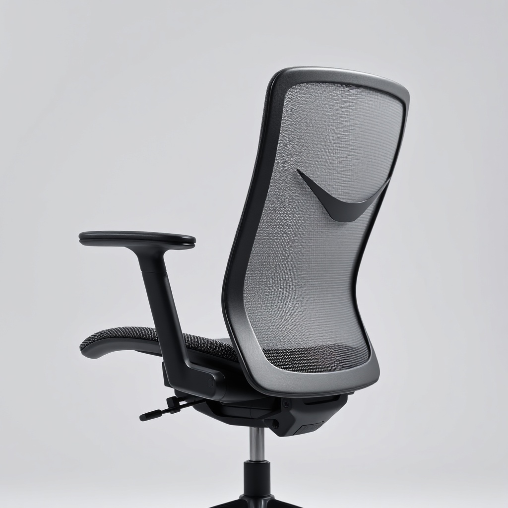 Détail technique du support lombaire réglable et des mécanismes d'une chaise de bureau ergonomique haut de gamme.