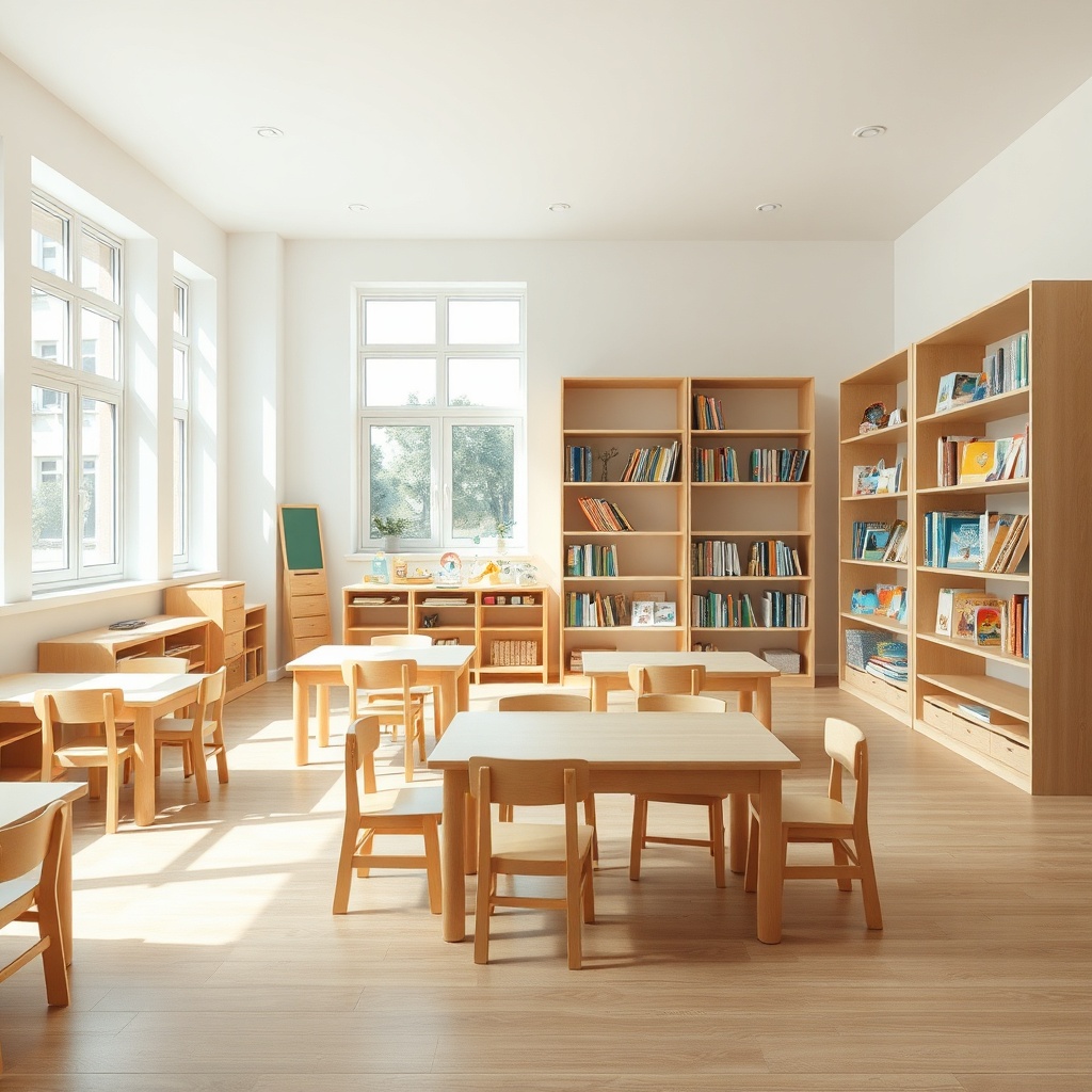 Comment Choisir Son Équipement École Maternelle ? Aménagement pédagogique complet d’un équipement école maternelle avec mobilier adapté et organisation spatiale favorisant l’autonomie et la sécurité des enfants