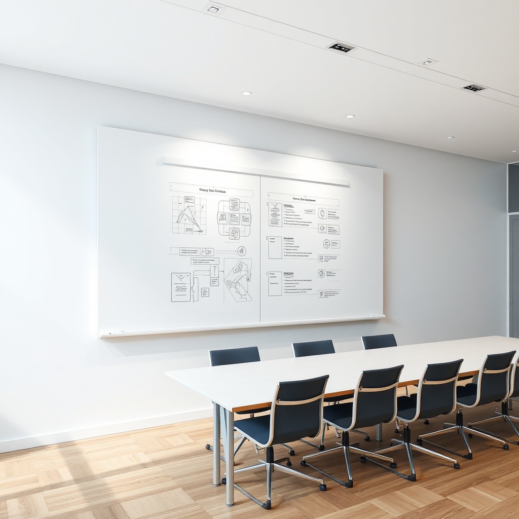 Système de tableau blanc coulissant vertical installé dans un espace pédagogique, illustrant comment superposer plusieurs panneaux pour créer un grand espace d'annotation modulaire sans encombrer la pièce.