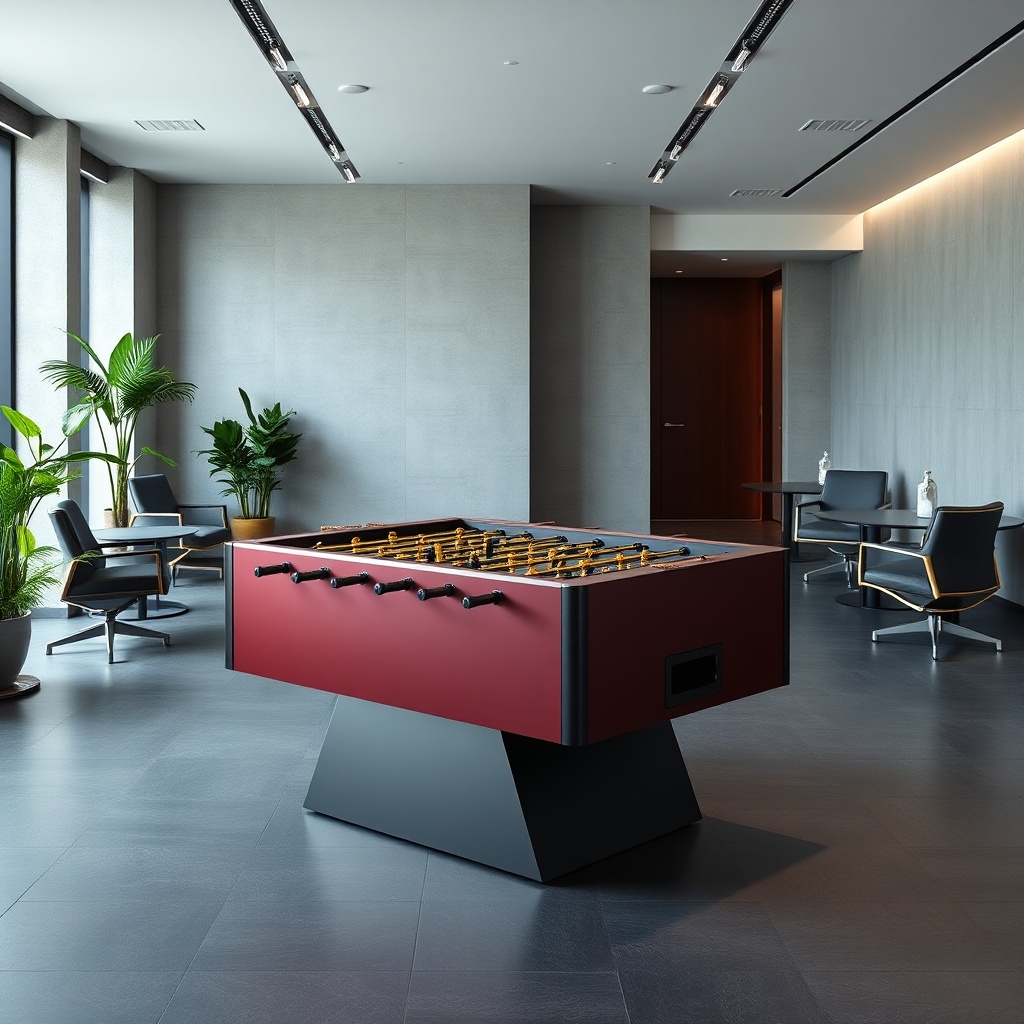 Installation professionnelle d'un babyfoot pour entreprise aux couleurs personnalisées, servant d'atout stratégique pour la marque employeur et la rétention des talents.
