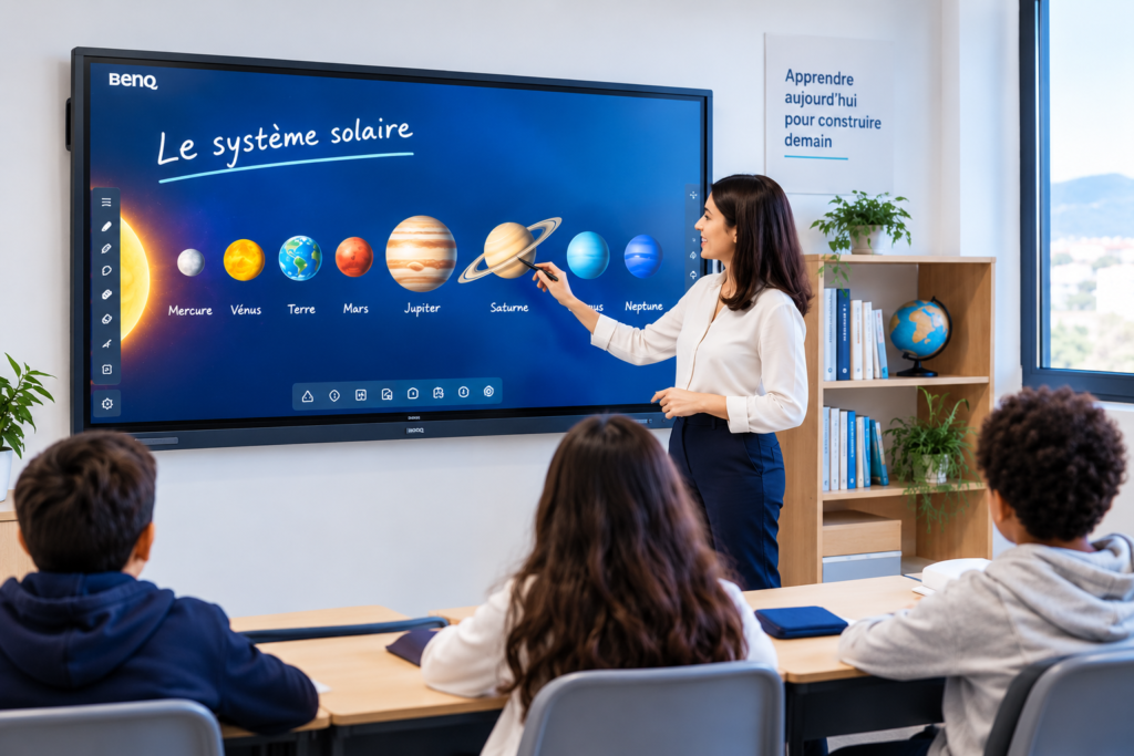 Écran interactif tactile professionnel au Maroc | Benidex Écran interactif tactile professionnel BenQ dans une salle de classe au Maroc